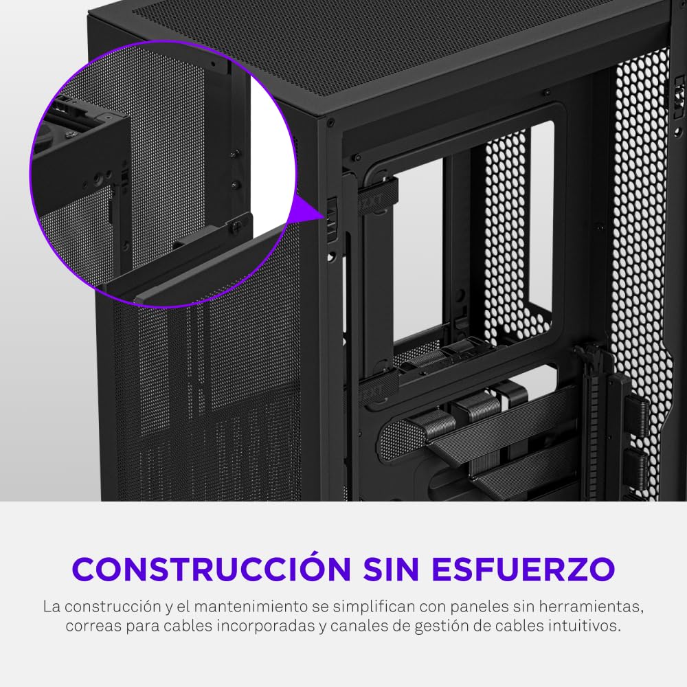 NZXT H2 Flow – Caja para PC Mini-ITX de 20,7 L con Alto Flujo de Aire – Incluye 2 Ventiladores Superiores de 120 mm y Cable Elevador PCIe 5.0 – GPU de 331 mm – Radiador de 280 mm – Negro