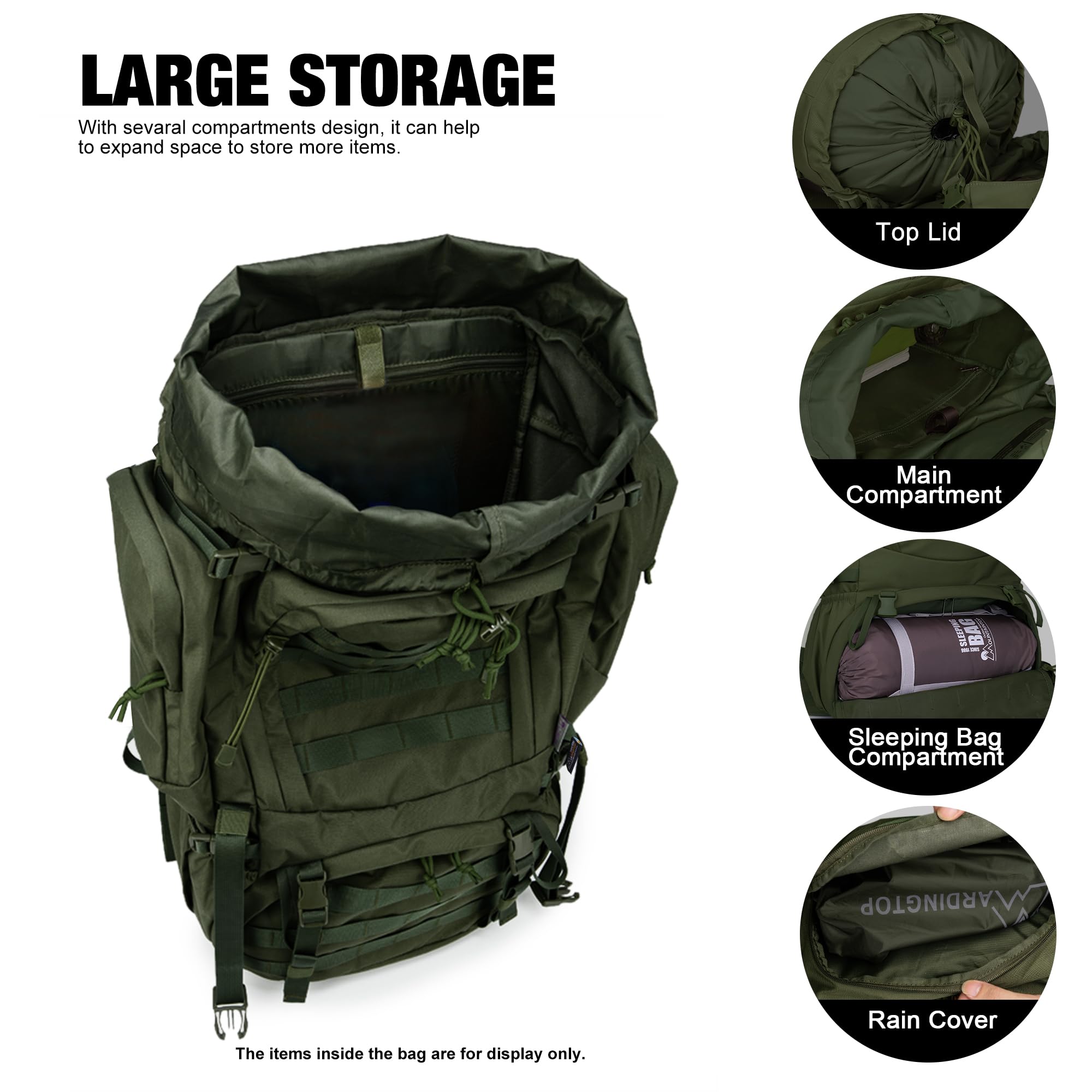 Mardingtop Mochila Táctica 60 Litros con Protector de Lluvia Trekking Expandible Aire Libre Senderismo Viaje Acampar