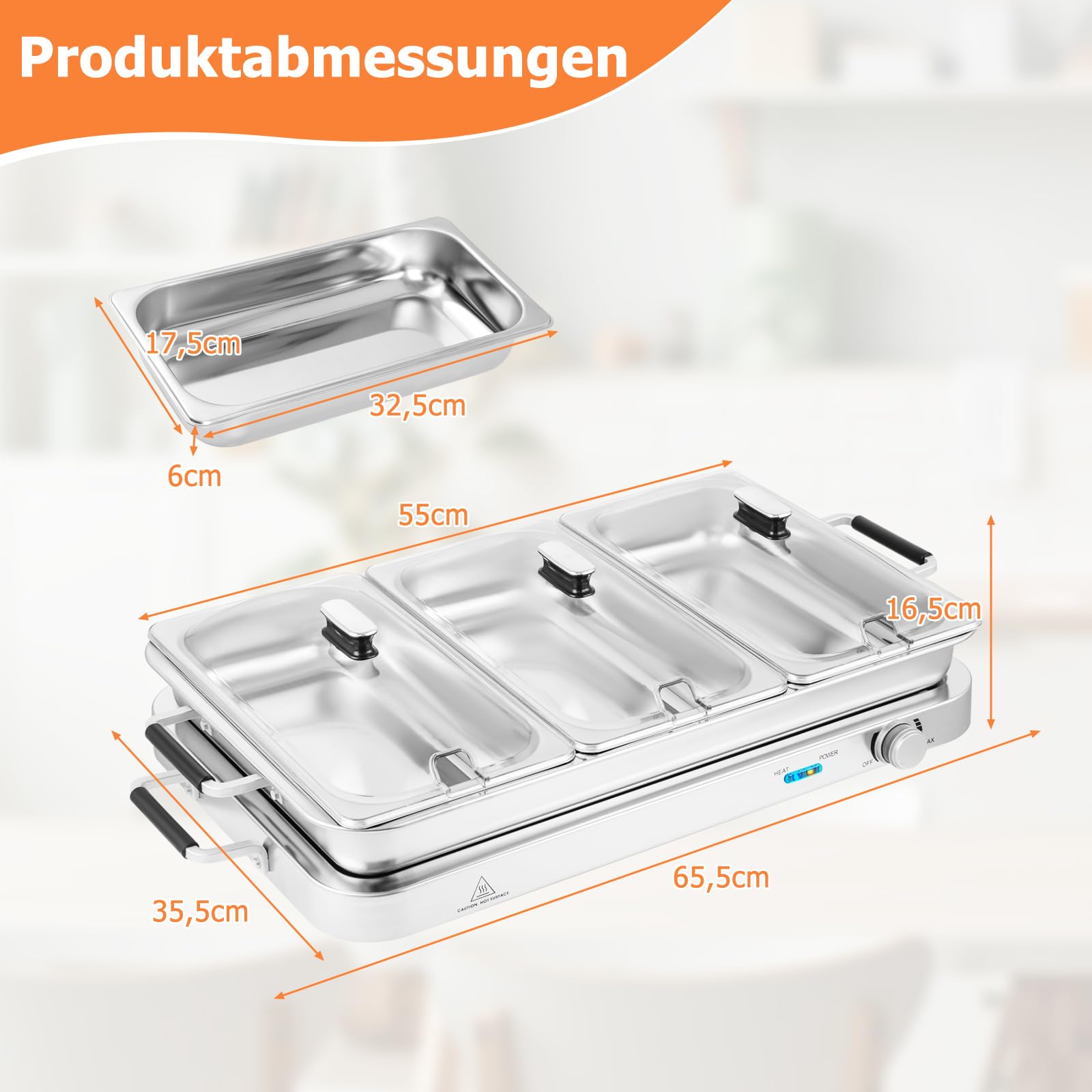 GOPLUS 2 in 1 Buffetwärmer & Warmhaltebehälter, 450W elektrische Warmhalteplatte mit Deckeln, 8 L Buffet Wärmer mit Temperaturregler von 50℃ bis 150℃, Edelstahl Speisenwärmer für Catering & Party