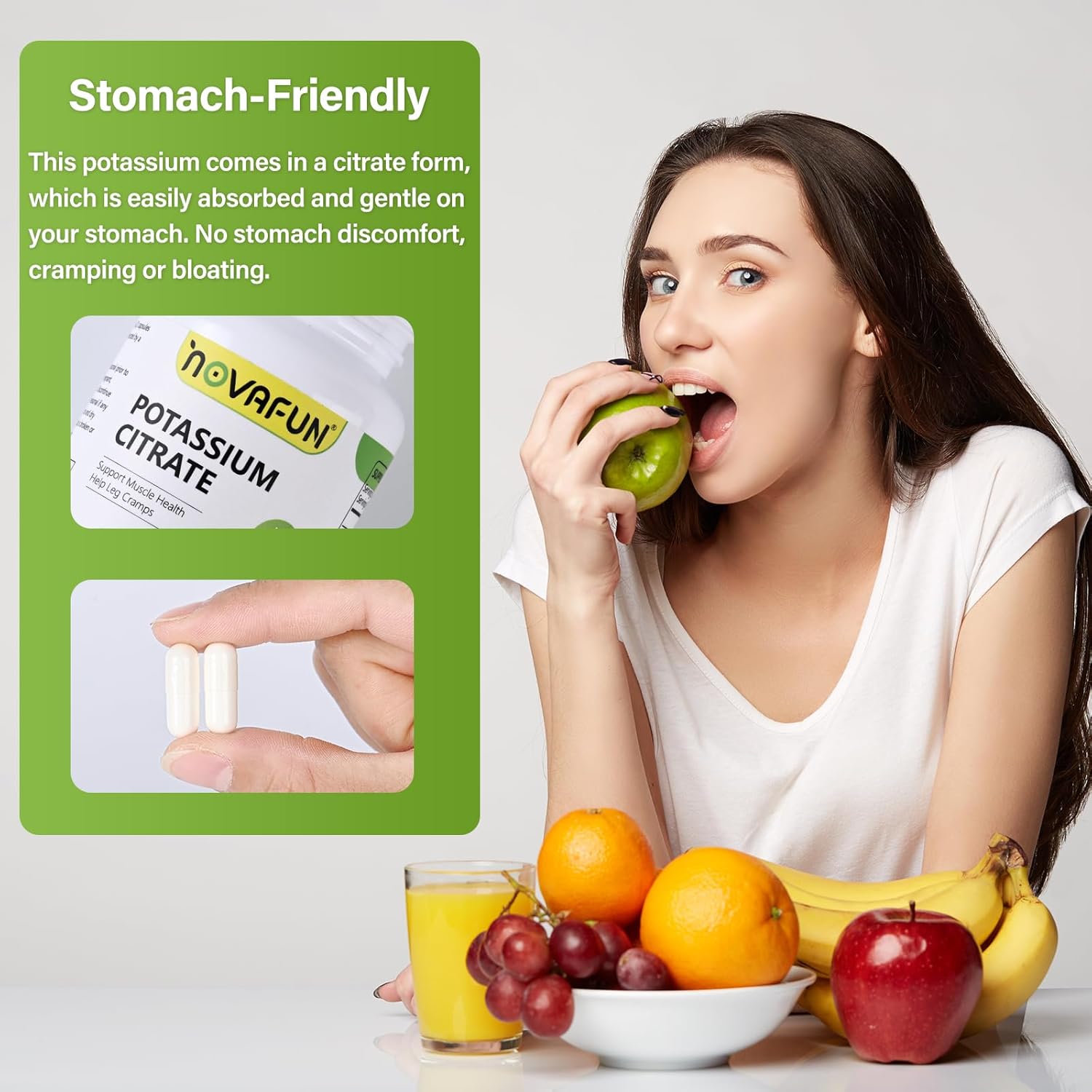 Potassium Citrate 1000mg, Potassium Supplement for Leg Cramps, Muscle & Heart Health, Vegan, Non-GMO, Gluten Free, 90 Capsules - Image 4