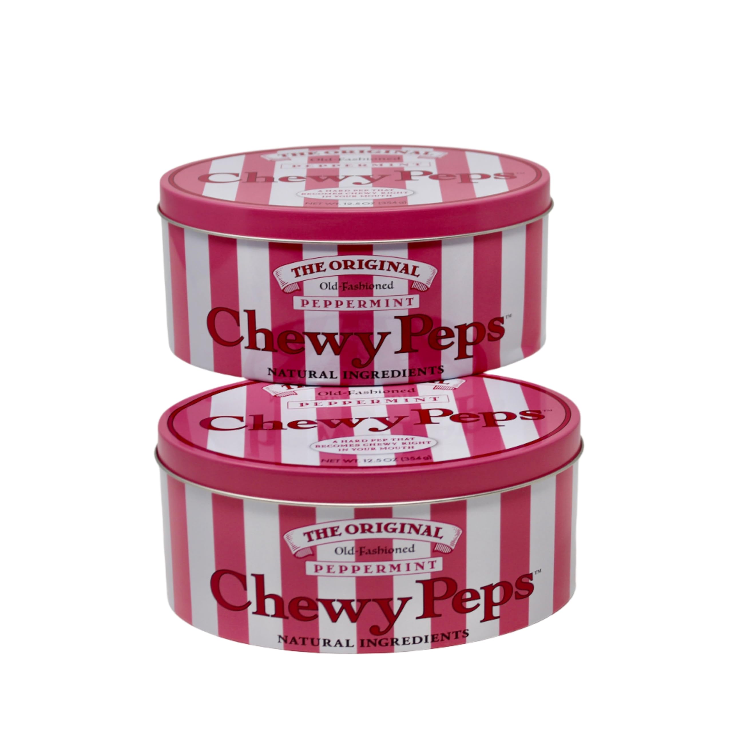 The Original Chewy Peps Peppermint Gift Tin, Handcrafted Premium Old-Fashioned Candy, Organic Non-GMO Sustainable Ingredients, 12.5 oz x 2, 1.6 lbs (