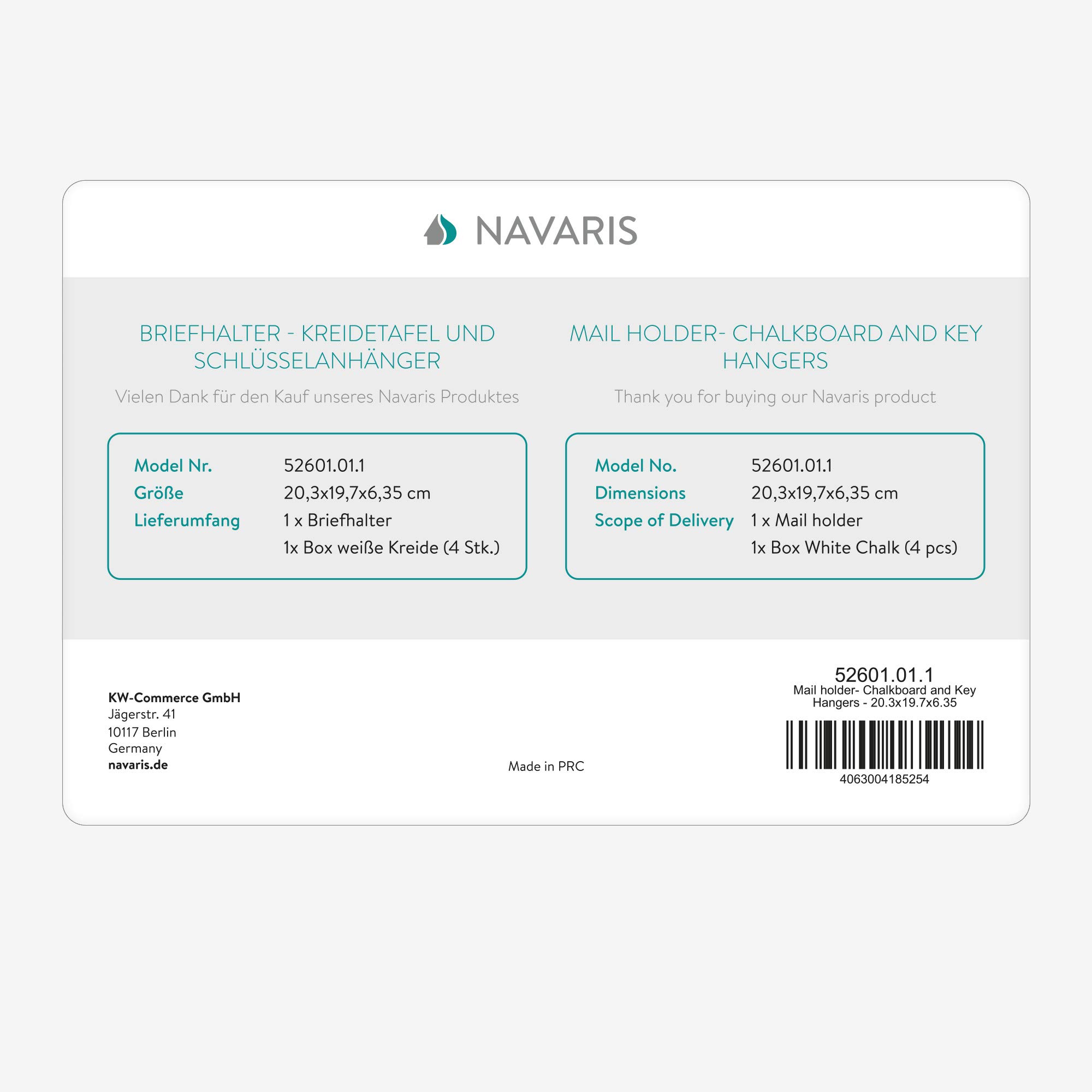 Navaris Lavagnetta Portalettere Portachiavi Ingresso 3IN1 - Appendichiavi a Muro con Lavagna Cassetta Porta Lettere e 3x Gancio Appendi Chiavi o Abiti