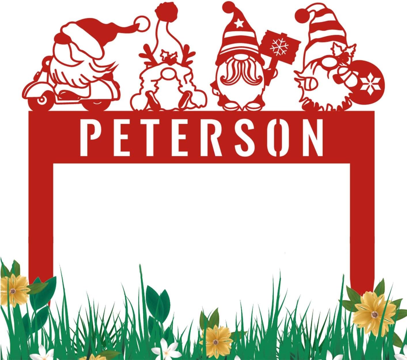 Metal Custom Gnomes Garden Sign with Stakes, Personalized Name Sign, Gnome Yard Art, Custom Christmas Holiday Gift, Xmas Decor for Outside Garden Lawn Patio Pathway, Funny Decorative, Lawn Ornaments