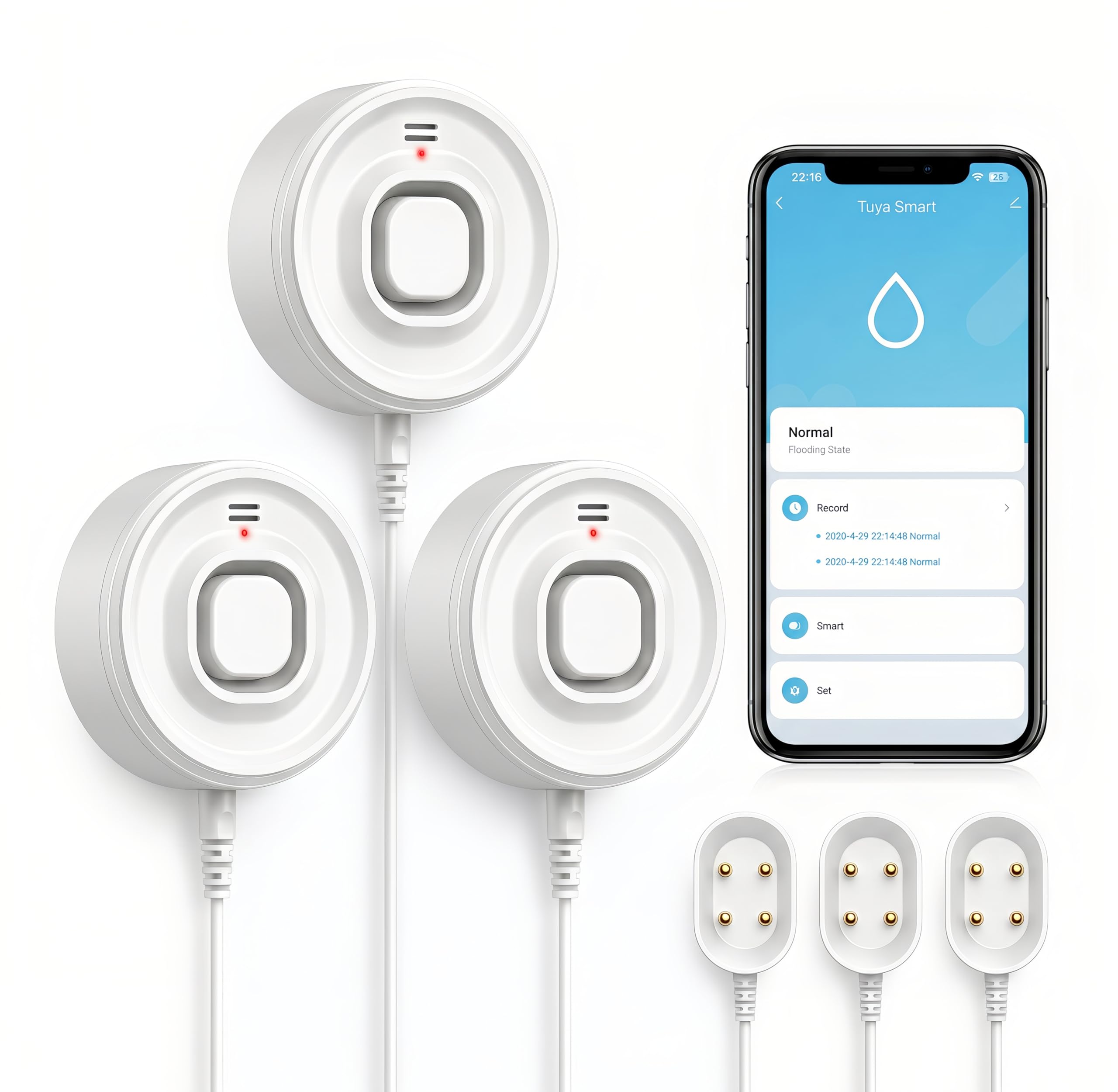 DAYTECH WLAN-Wasserleck-Detektor, 110 dB, Wasseralarm mit Telefonwarnungen und 2 m Detektorkabel, intelligenter Wasserstandssensor für Keller/Waschküche/Küche, 2er-Pack (nur 2,4 G WLAN)