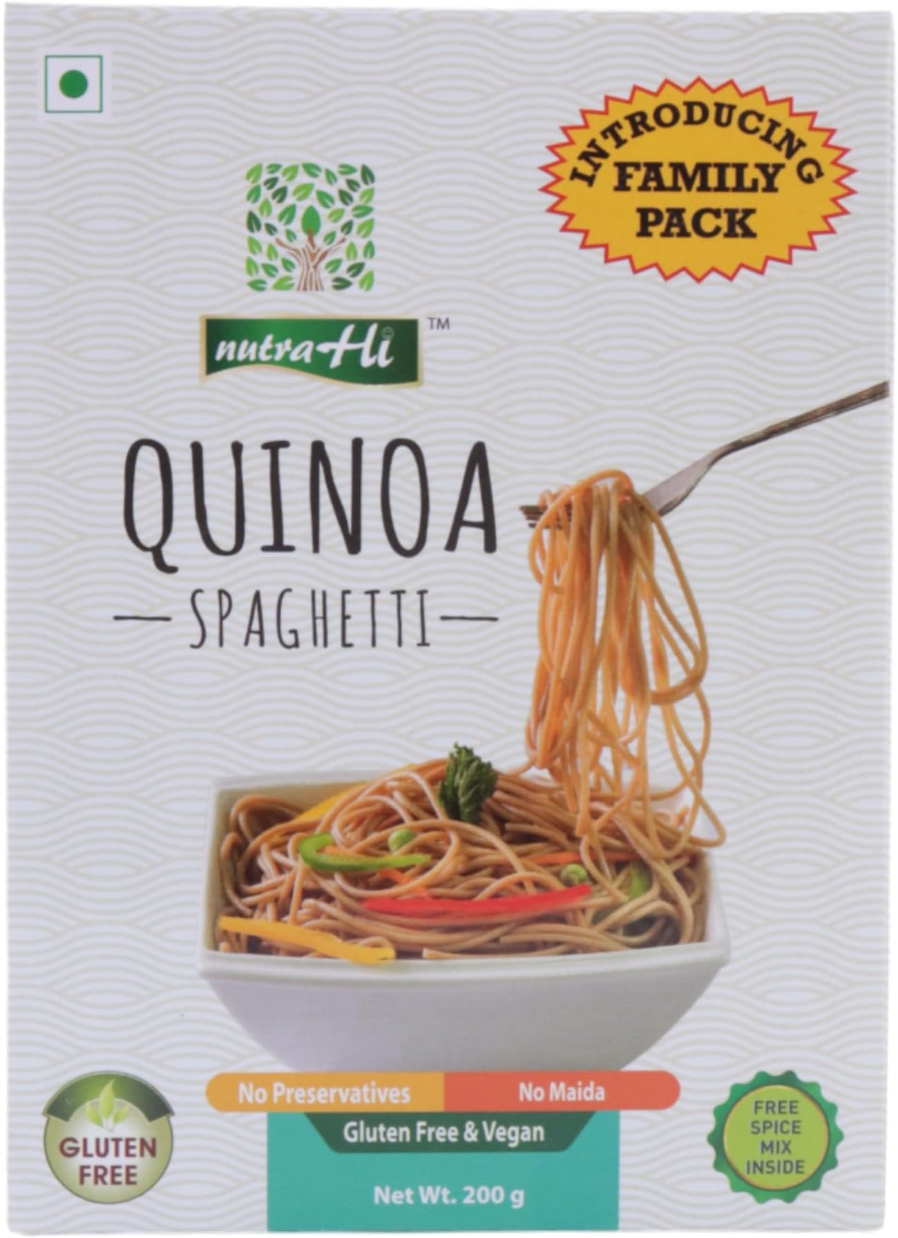 NutraHi Quinoa Spaghetti- Gluten Free & Vegan - Pack of 2 - 200gms Each Packet