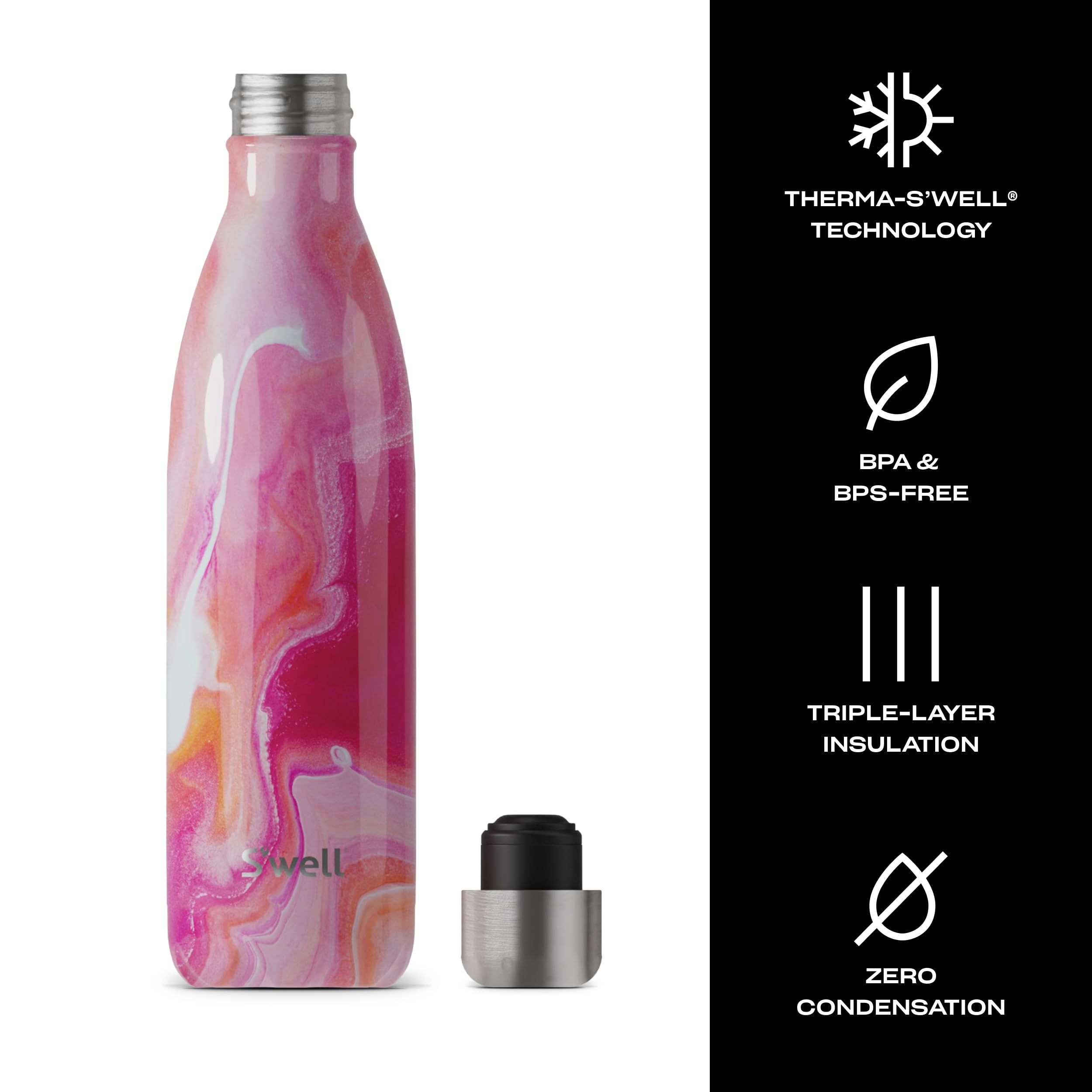 S'well Stainless Steel Water Bottle, 25oz, Rose Agate - Image 3
