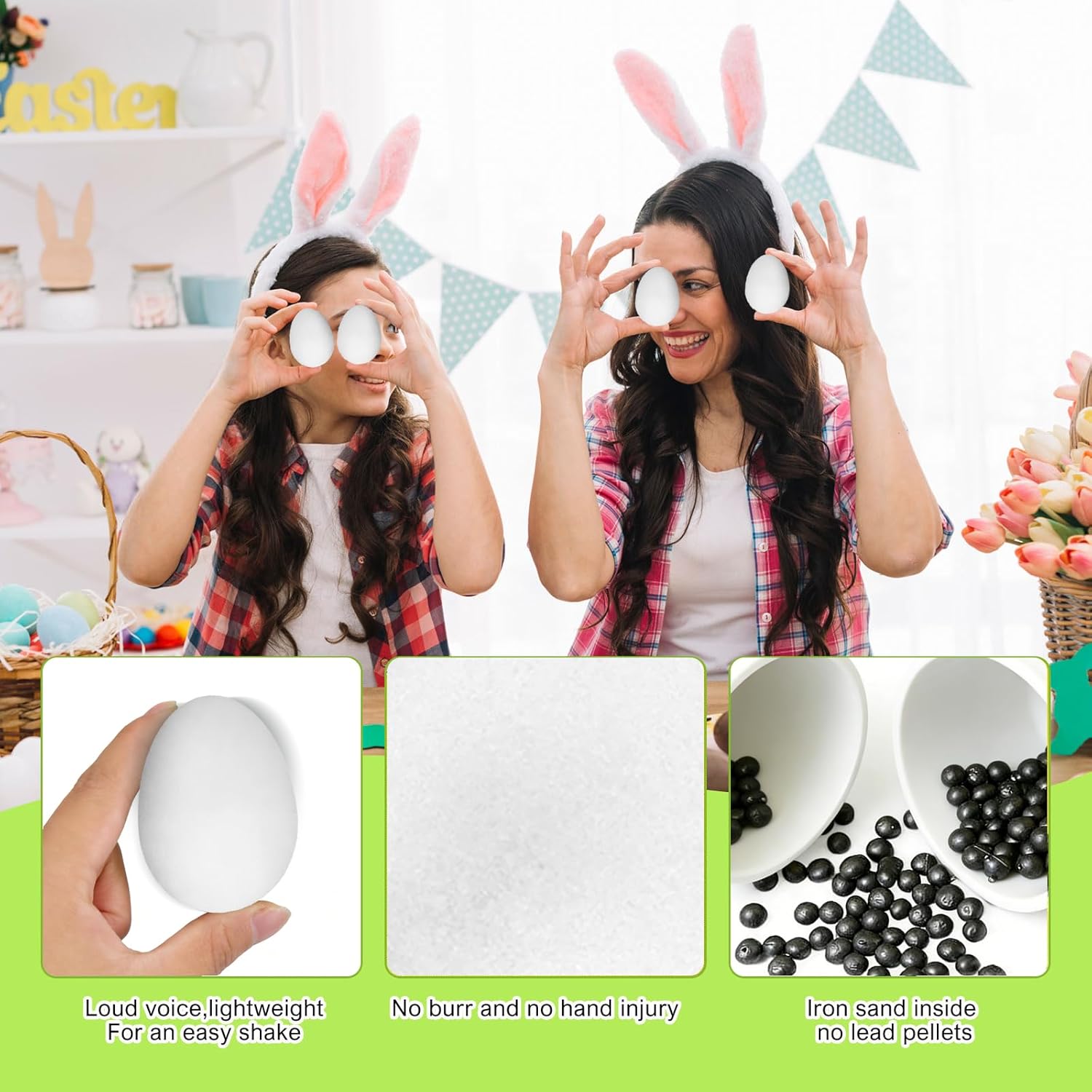 120 Pcs Plastic Egg Shakers Easter Egg Shaker Percussion Musical Maracas Plastic Easter Egg for Kids Toys Learning DIY Painting (White)