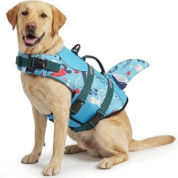ASENKU Dog Life Jacket - Pet Safety Vest for Swimming & Boating, Shark Life Jacket with Floatation, Dog Lifesavers Swimsuits for Small Medium Large Dogs Ocean, L