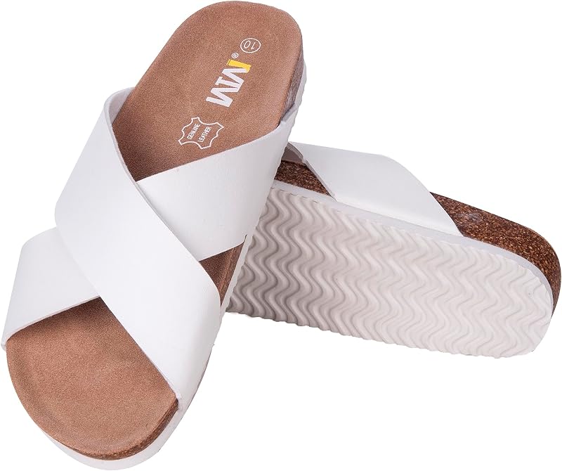 WTW Womens Comfortable Cork Footbed Sandals Slides with Arch Support | Summer Sandals Women Memory Foam Insole Lightweight Beach Cork Footbed Non Slip Sandals for Women