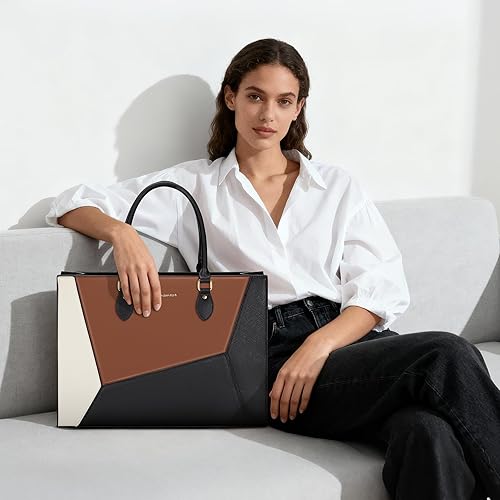 Miniatura 7 de RAINSMORE Bolsa de mano para laptop para mujer, 15.6 pulgadas, bolsas de trabajo grandes para mujeres, impermeables, para negocios, oficina,