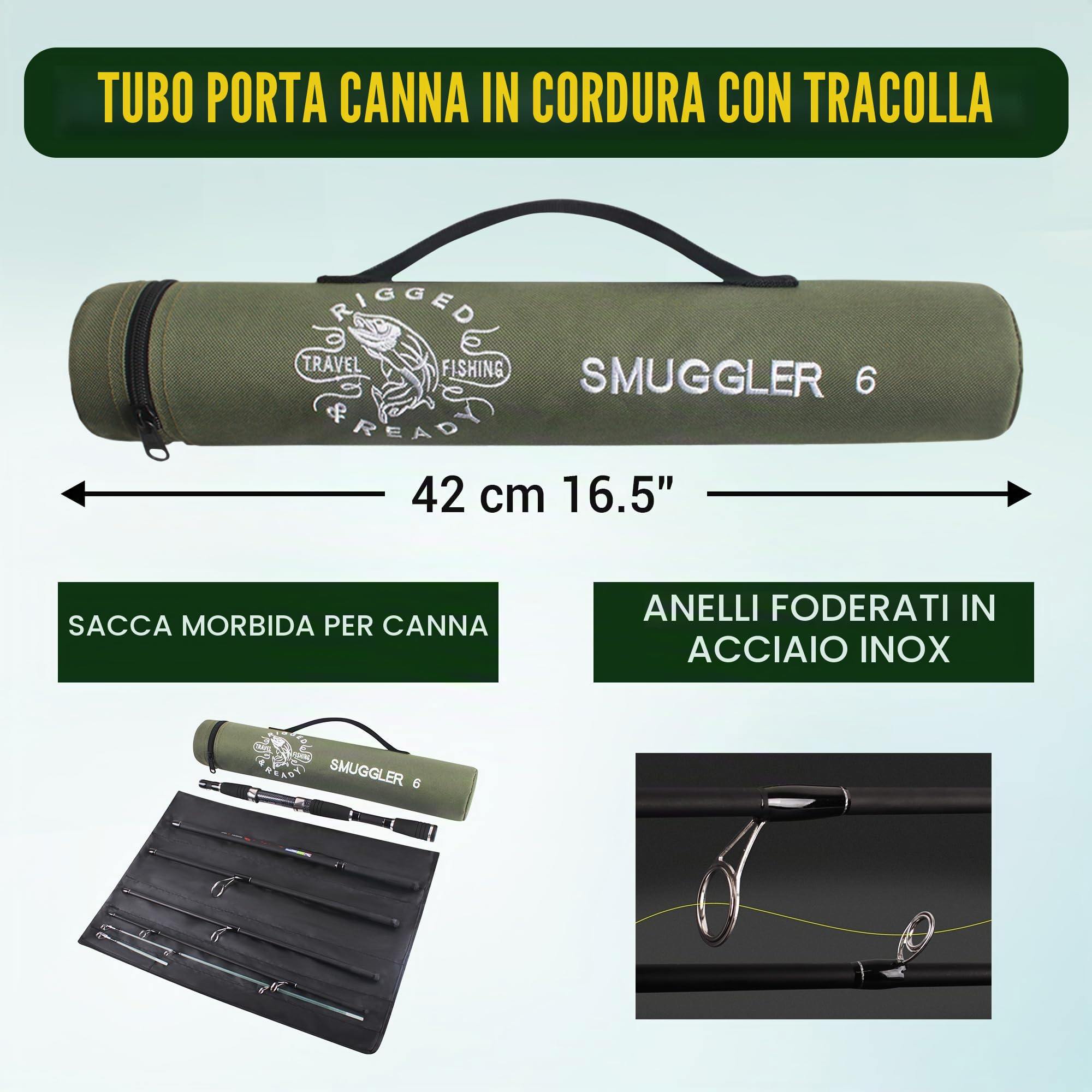 Smuggler Series - Canna da pesca e valigia da viaggio (Smuggler 5,6,7 e Max) - Canna da pesca nano carbonio per esche spinning, carpe, luccio, pesca in mare - 4 diverse canne per tutte le tue esigenze