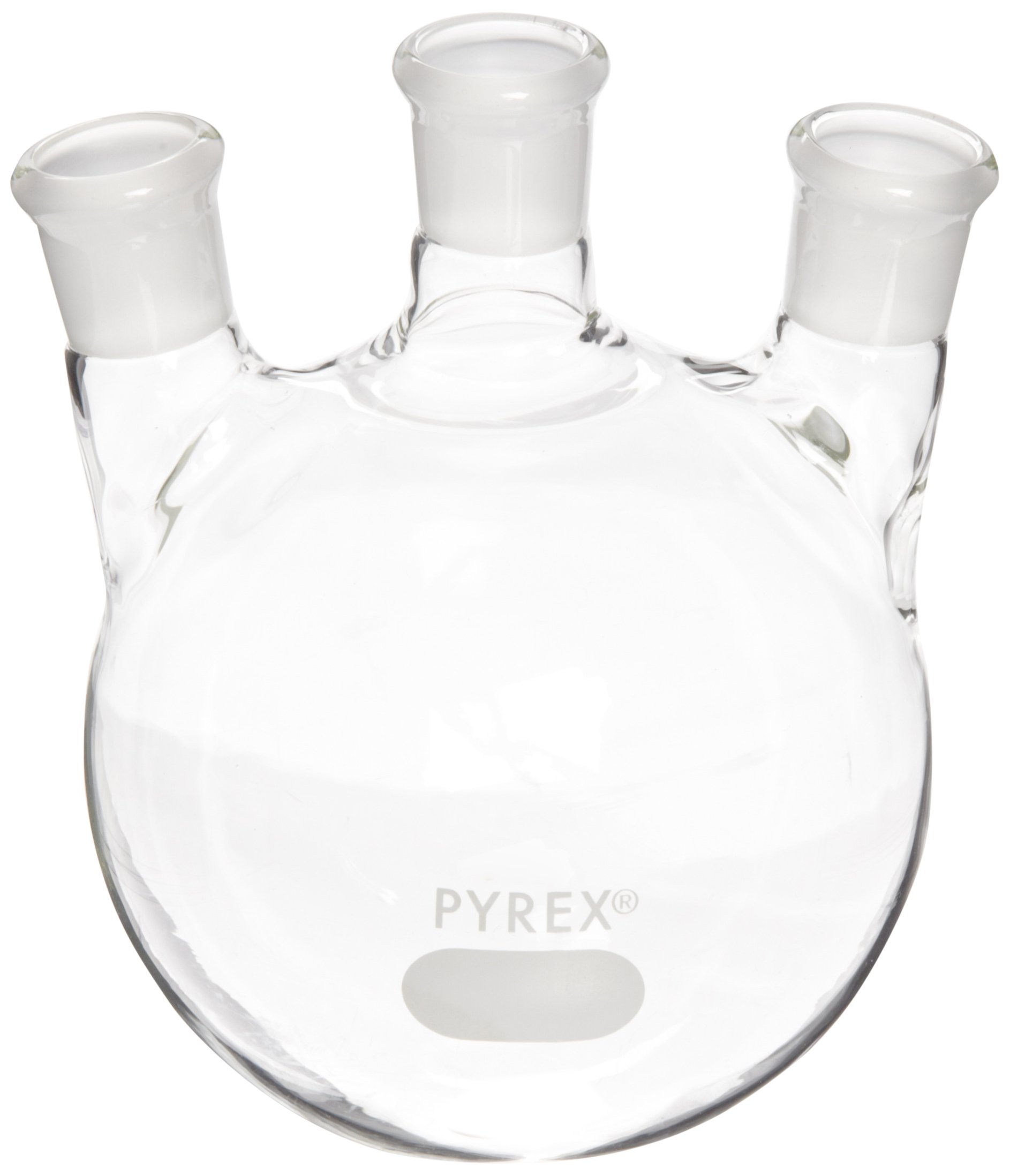 Corning Pyrex Cristal de borosilicato tres cuello destila matraz con 19/22 centro vertical y lateral en ángulo cuello estándar Taper articulaciones