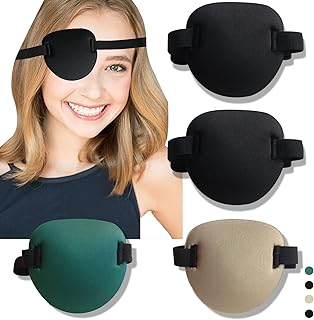 4 pcs Eye Patches for Adults and Kids,3D Adjustable Medical Eyepatch for Right or Left Eye,Soft Lazy Eye Path for Pirate Costume Black/Green/Skin Color