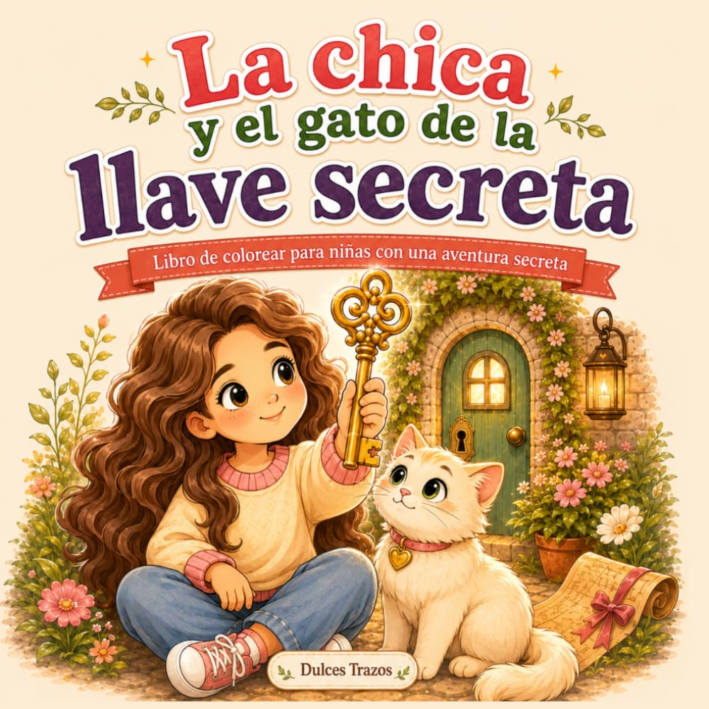 La chica y el gato de la llave secreta: Libro de colorear para niñas con una aventura secreta