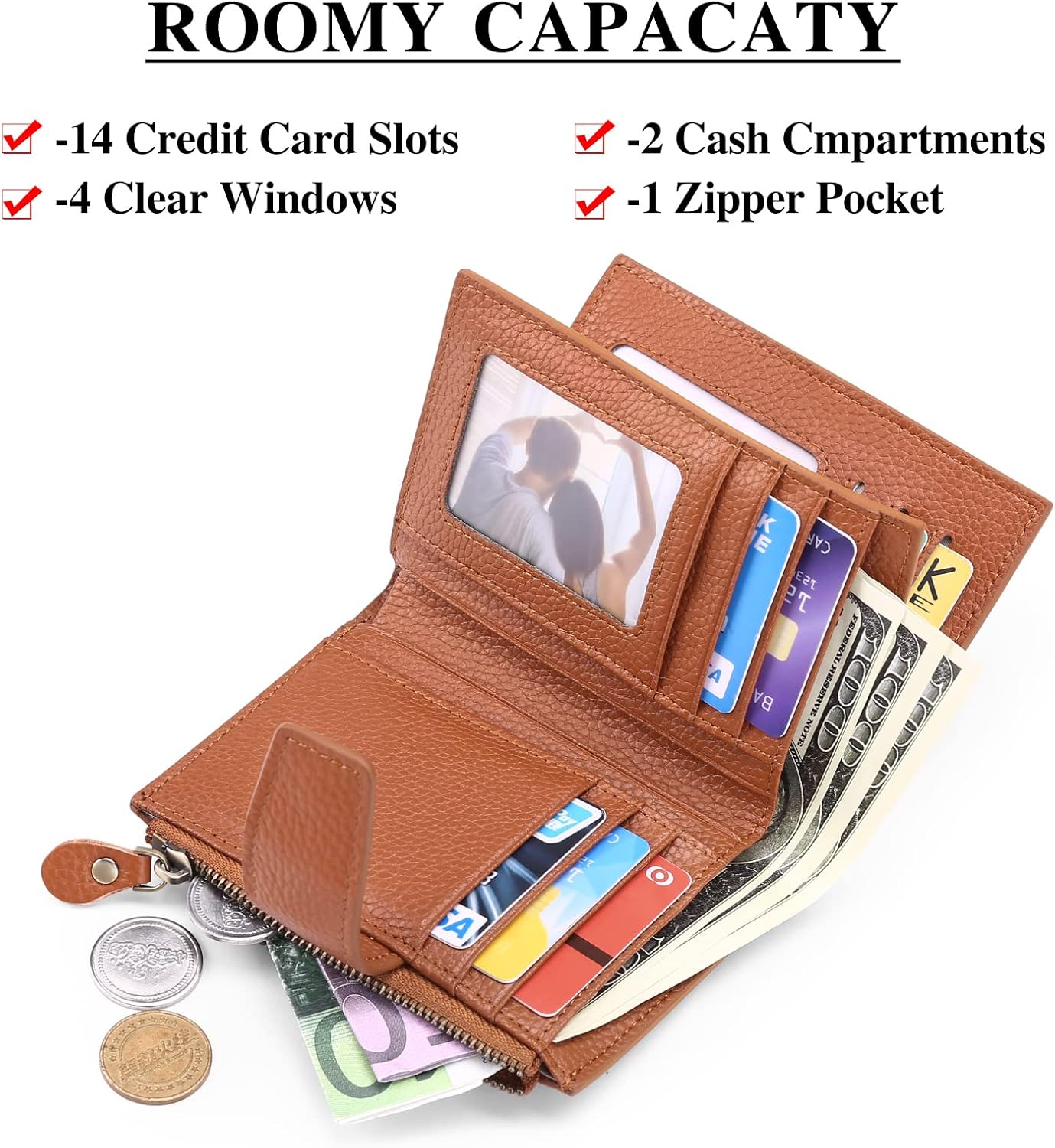 FALAN MULE Small Wallet for Women Leather Bifold Compact RFID Blocking Small Womens Wallet Purse - Image 4
