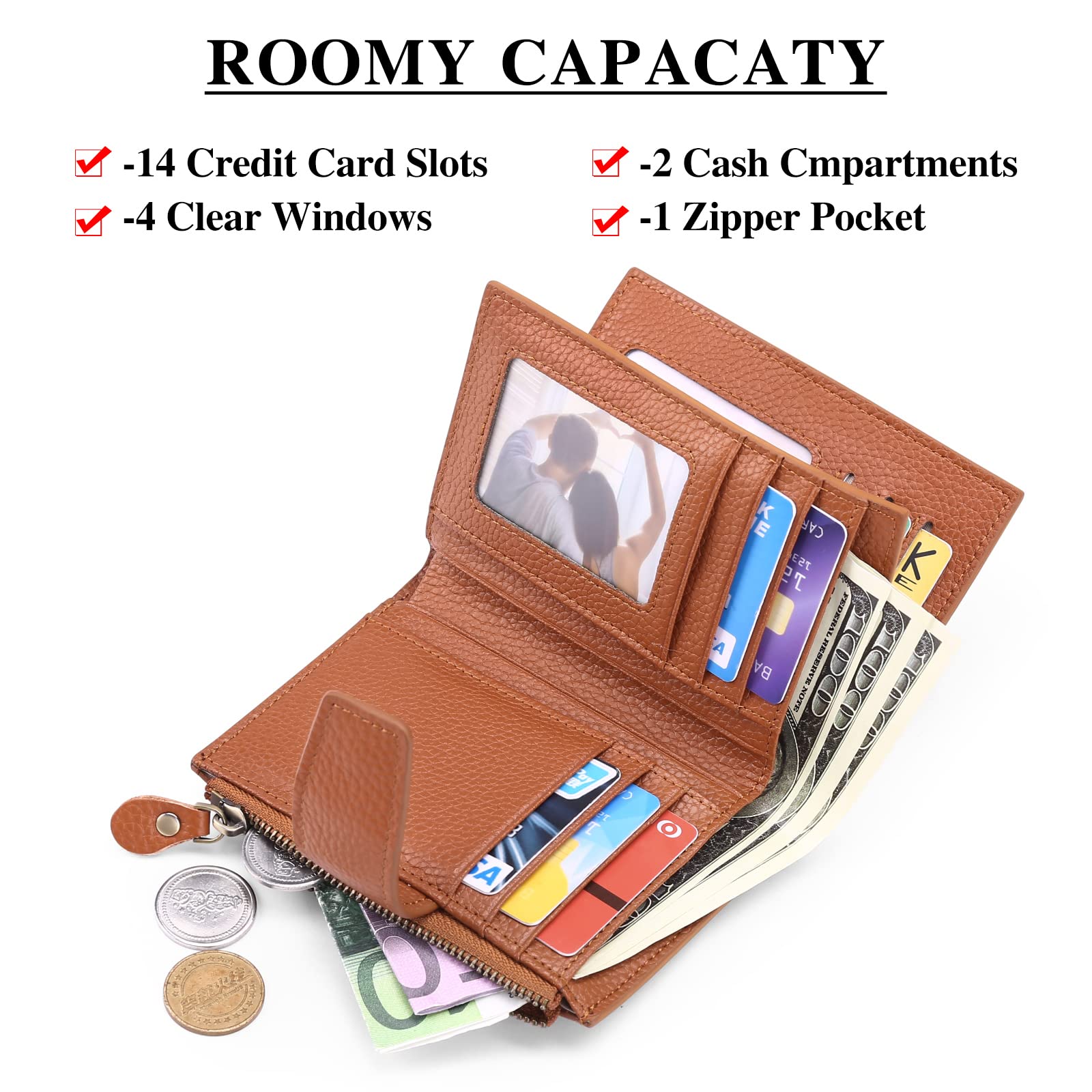 SENDEFN Portafoglio Donna in Pelle Vera Piccolo Portamonete Cute con Cerniera 14 Carte Portafoglio Donna Pelle con Tanti Scomparti