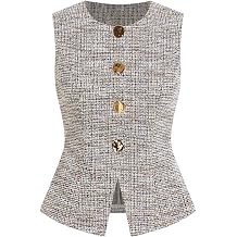 GORGLITTER Women's Tweed Blazer Vest Tops Sleeveless Business Casual Outfit