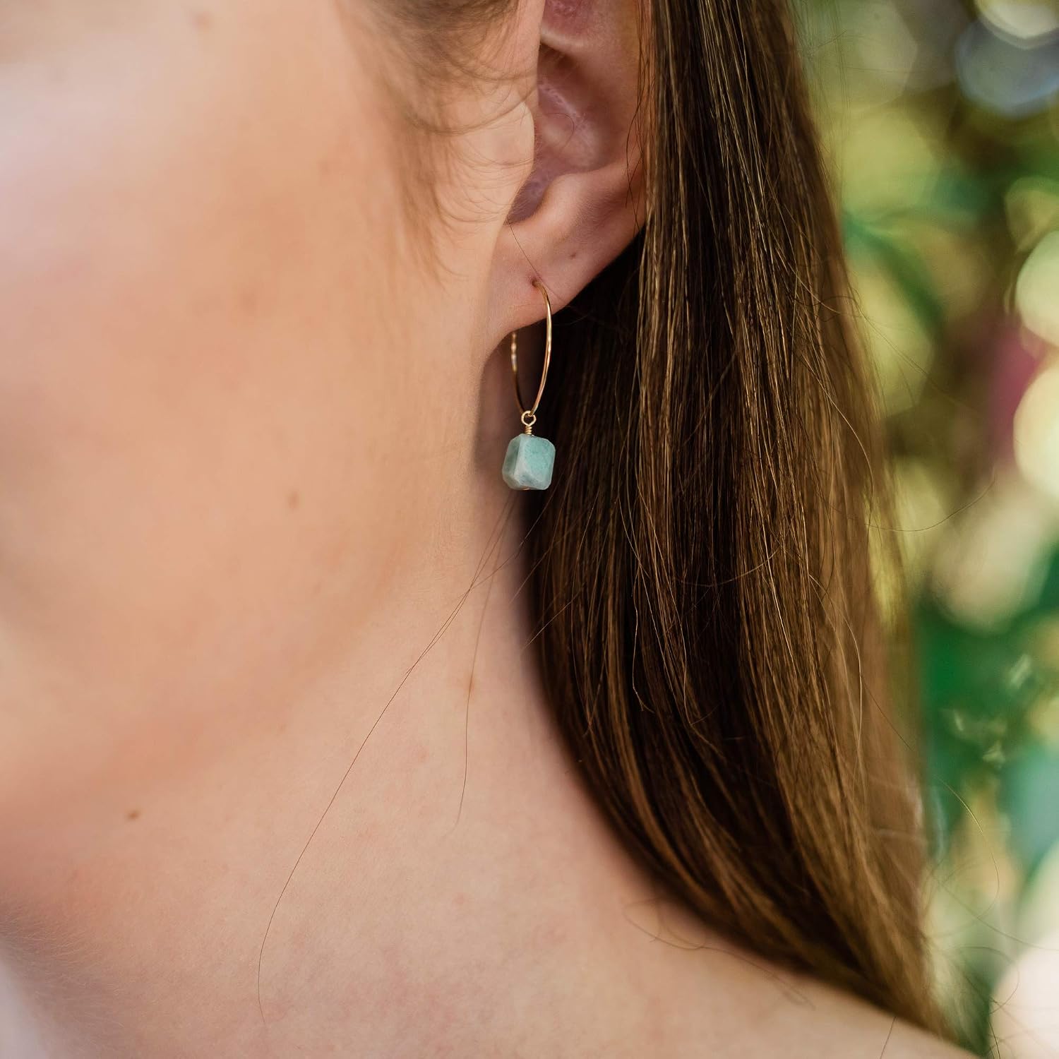 Luna Tide Larimar Raw Nugget Hoop Earrings in 14k Gold Fill
