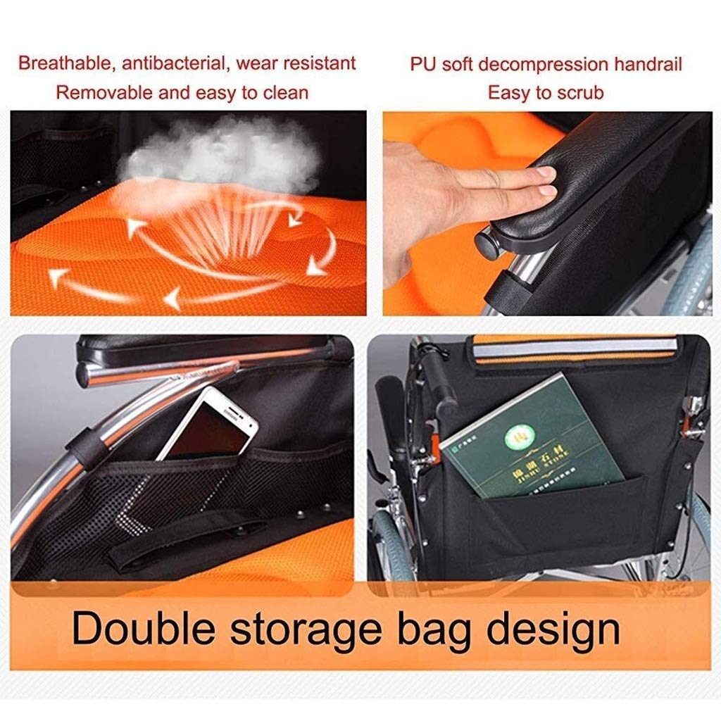 Silla de ruedas Aleación de aluminio, Autopropulsado ligero plegable multifunción con frenos dobles Pedal flexible Discapacitados/Ancianos Empujador de empuje, portátil