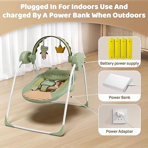 Miniatura 3 de Columpios de bebé para bebés, columpio portátil con velocidad adaptable, música y temporizador, columpio infantil para bebés de 0 a 9 meses, 6 a 20