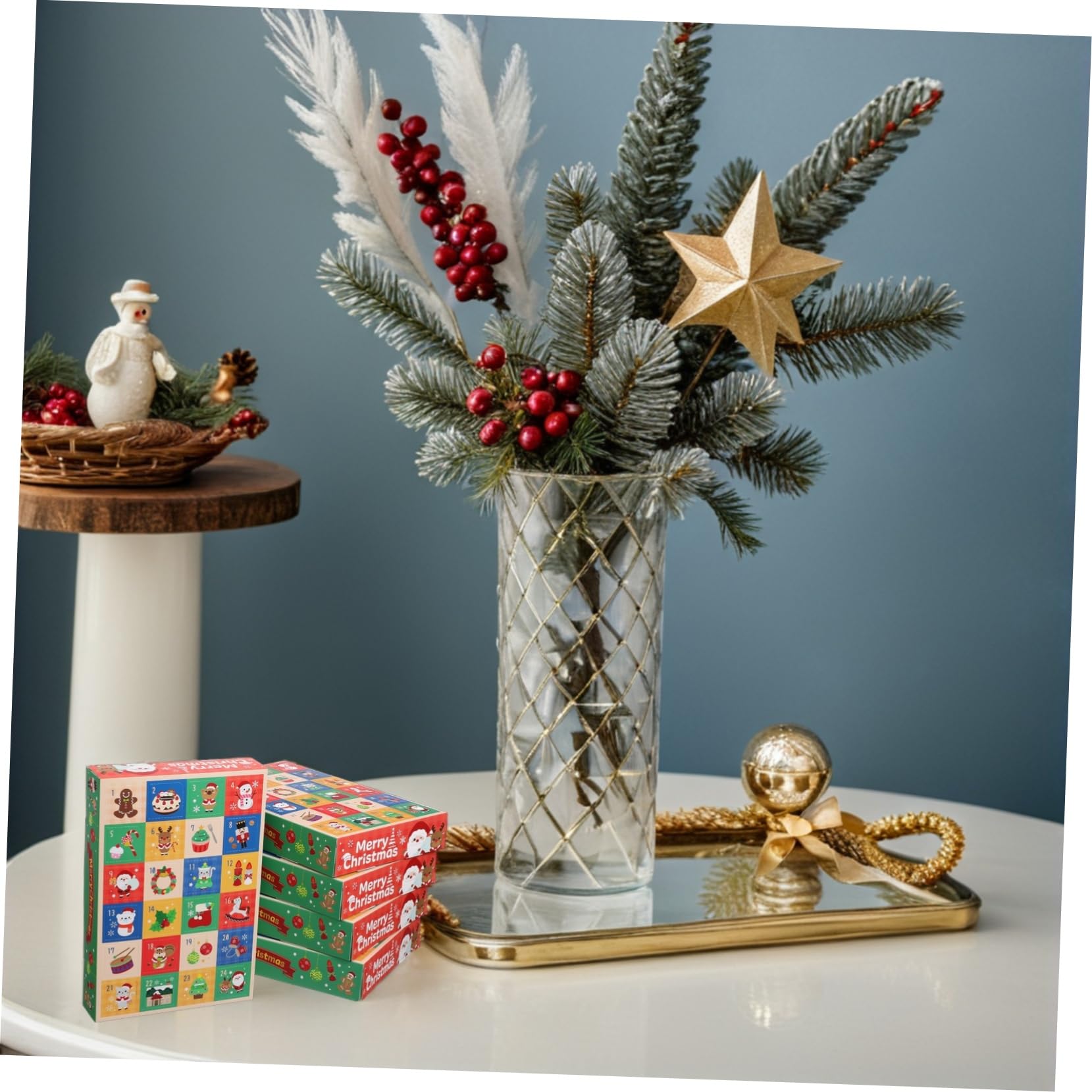 UKCOCO 5 Pezzi Scatole Avvento in Carta per Regali di Natale Dessert Dolcetti e Bomboniere Scomparti per Imballaggio e Fai da Te Contenitori Natalizi per Dolci e Piccole Torte