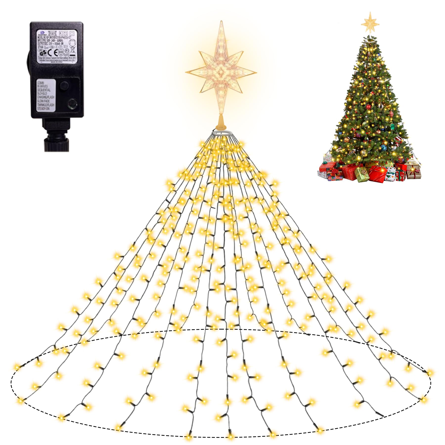 Soagrc LED Lichterkette Außen 30m 293LED Warmweiß, mit Timer, 8 Modi für Weihnachtsbaum, Balkon, Garten, Hochzeit