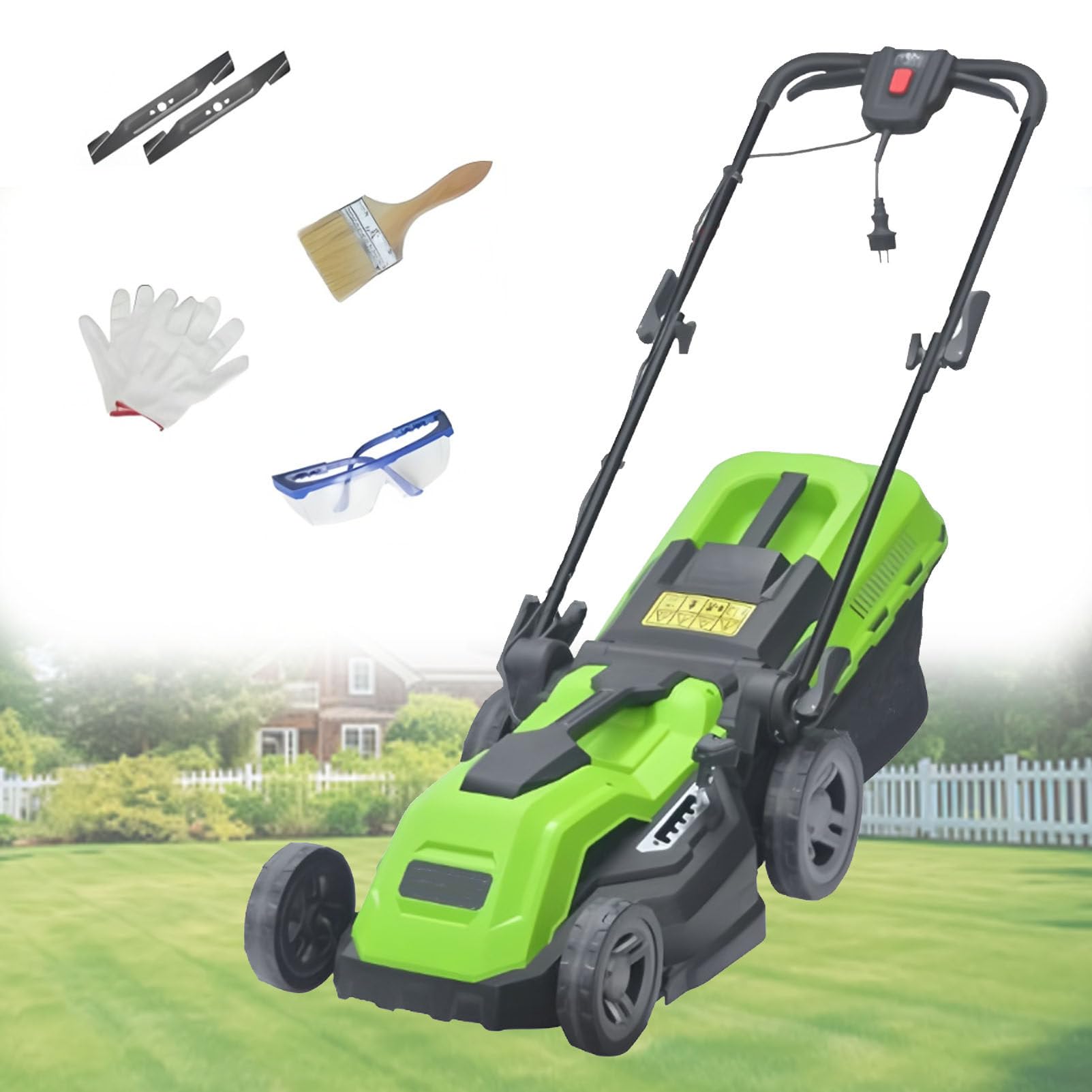 CortacéSped EléCtrico, MáQuina Cortadora De CéSped, Escarificador con Caja Colectora, Ajuste De Profundidad En 5 Posiciones, Plegado RáPido, para JardíN Y Patio 2500W/38CM-Cord15M