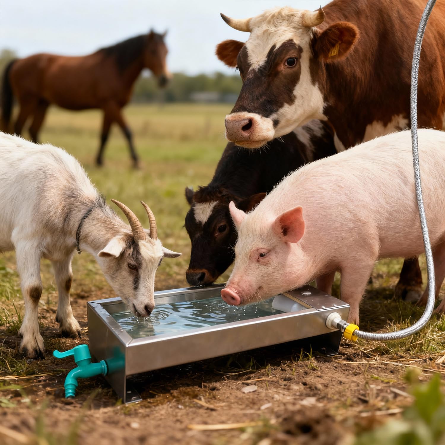 Abbeveratoio automatico per animali in acciaio inox, con valvola galleggiante, per capra, bovini, cavalli, maiali, cani, 56 x 21 x 13 cm (lunghezza x larghezza x altezza), 3 galloni