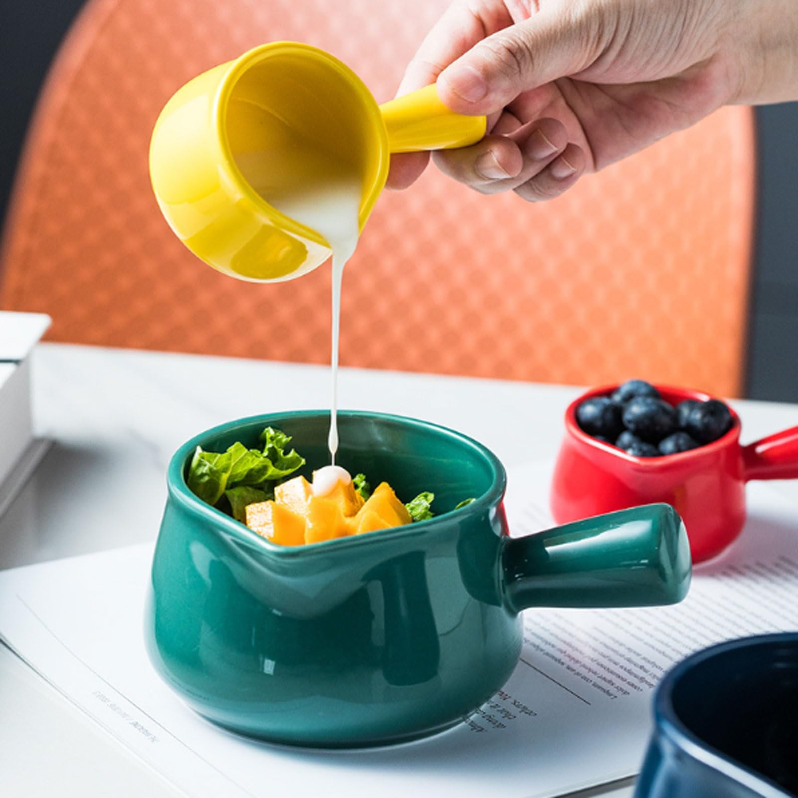 MRKU Pot à Lait, saucière, Tasse à Eau, pichet, crémier, Distributeur de café, sucrier, en céramique avec Bec verseur, sans Plomb, en Porcelaine Cuite à Haute température, idéal pour Le Steak.