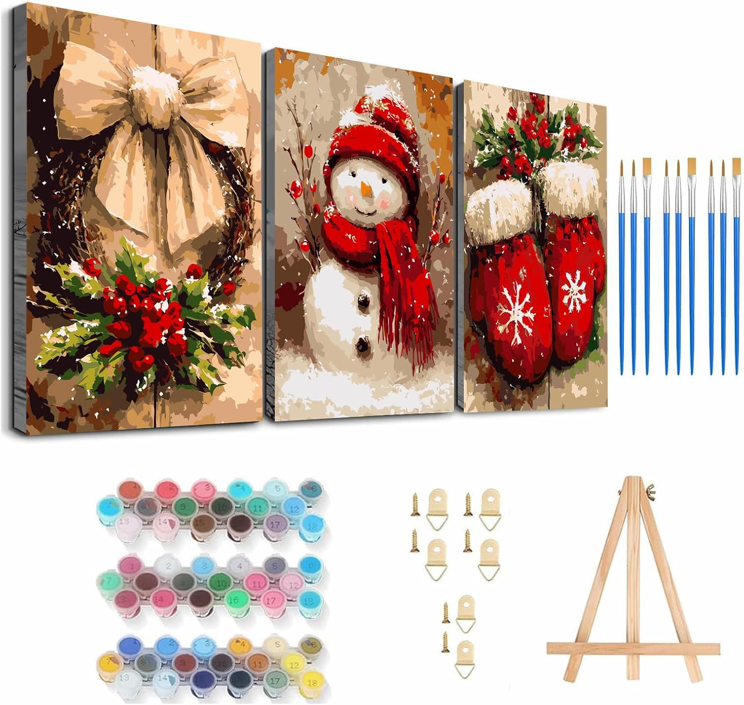 WNPOKN 4 Pack Vintage Christmas DIY Paint by Numbers Kit for Adults, Paint by Number Kits with Framed, Acrylic Oil Painting Kits with Brushes for Home Wall Decor 8X12 Inch