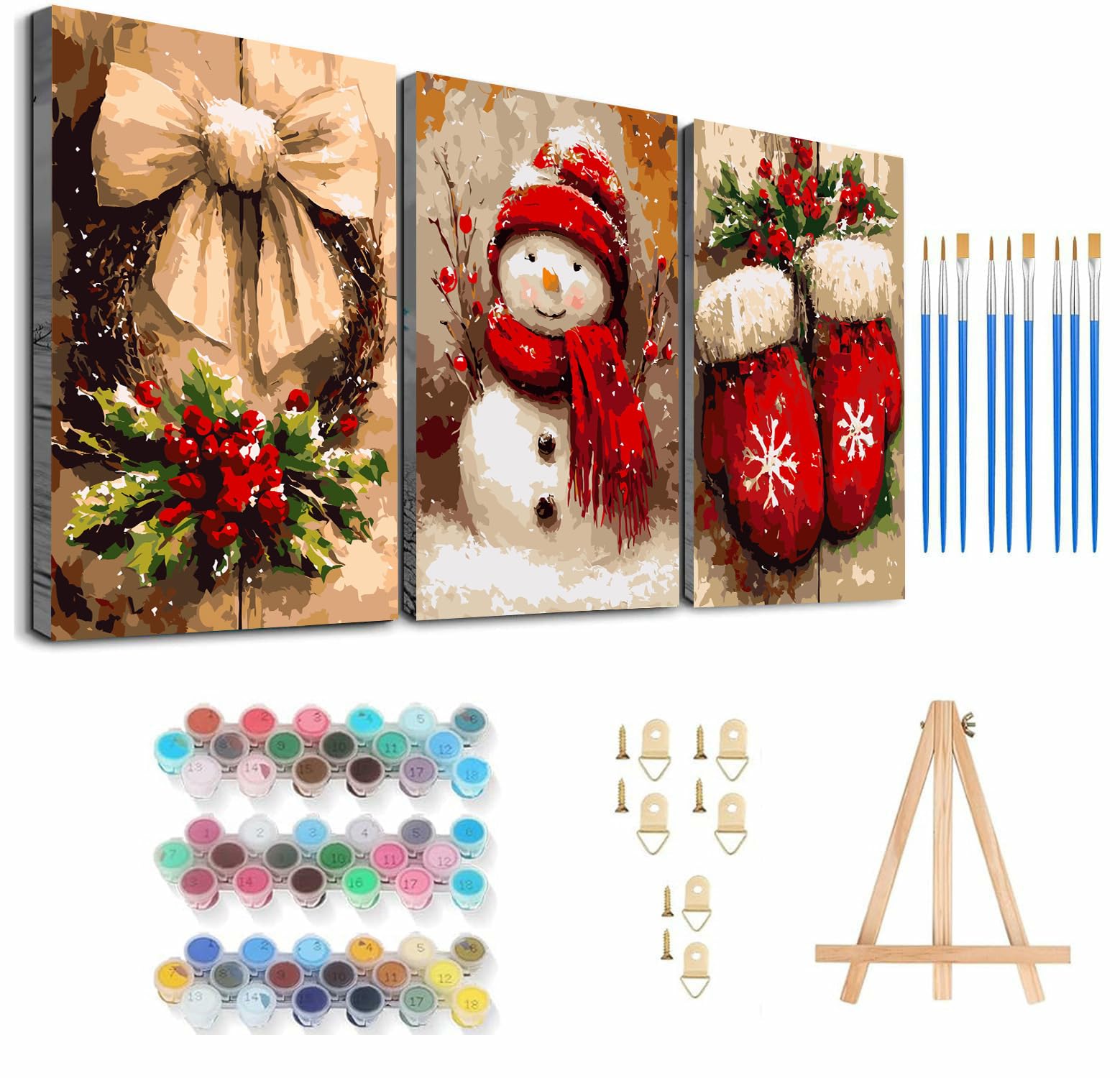3 Pack Christmas DIY Paint by Numbers Kit for Adults, Paint by Number Kits with Framed, A…