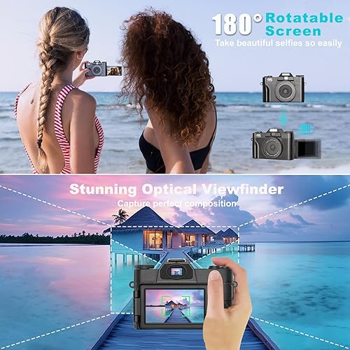 Miniatura 4 de Cámara digital 4K para fotografía y video, cámara digital de 56 MP con pantalla abatible, cámara de vlogging Ultra HD para YouTube, tarjeta 32G 16X