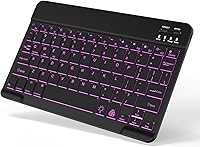 TOHAKATA Backlit Bluetooth Keyboard for iPad iPhone Samsung Tablet - Rechargeable 7-Color LED Portable Mini Wireless (Black)