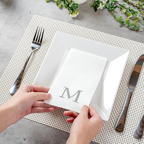 Miniatura 256 de Luxenap - Toallas de invitados de 15.8 x 7.9 pulgadas, 50 toallas de mano con letras plateadas, letra "P", fuente Sans Serif, servilletas de papel