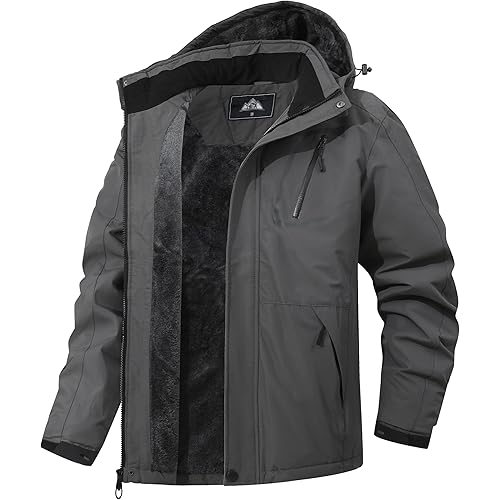 Men's Mountain Winter Coat Warm Fleece Ski Snow Jacket Waterproof Raincoat with Hood