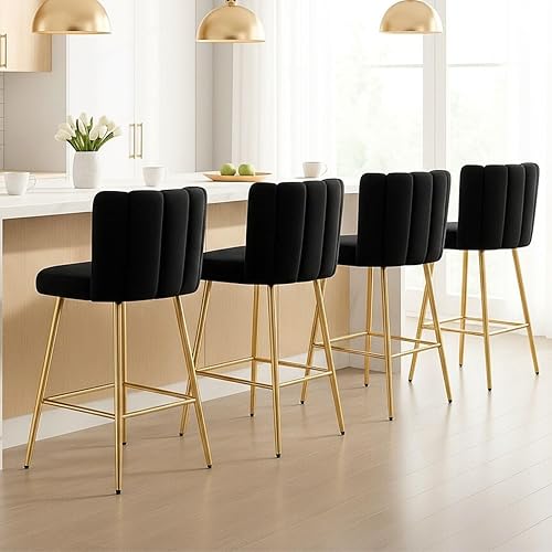 Miniatura 15 de Velvet - Taburetes de bar de 26 pulgadas de altura de mostrador, juego de 2 taburetes de cocina modernos, sillas tapizadas con patas de metal dorado