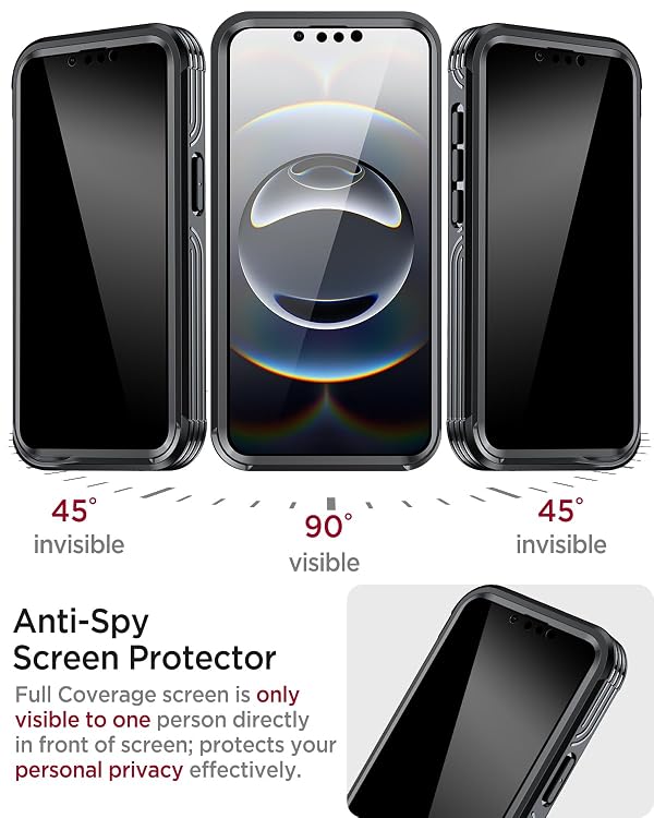 Miimall Magnetic for iPhone 16e Case Privacy Screen Protector 6.1 '', [Compatible with Magsafe][Bubble Free] Full Body Bumper Protective Cover for iPhone 16e Phone Case with Screen Protector Black by Miimall - Image 3