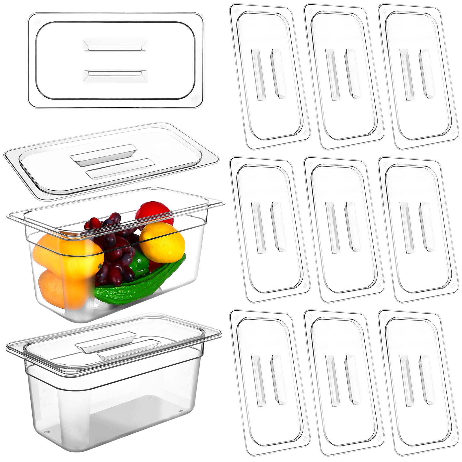 Photo 1 of 10 Pcs 1/3 Size Clear Food Pan Lids Polycarbonate Universal Handled Hotel Pan Cover Table Catering Plastic Food Pan Lid with Handle Restaurant Commercial Pan Covers for Food Fruits Vegetables