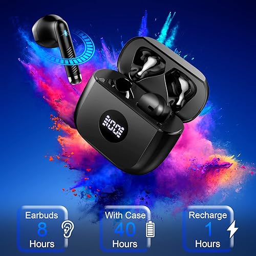 Miniatura 7 de Auriculares inalámbricos, Bluetooth 5.4, auriculares con pantalla LED de energía, bajos estéreo, auriculares Bluetooth intrauriculares con Negro