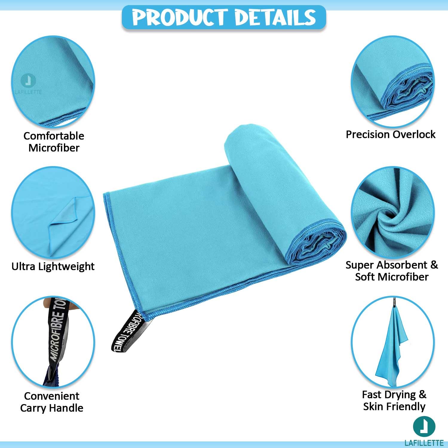 LAFILLETTE Quick Dry Lightweight Towel Suitable for Trip, Beach, Shower, Backpacking, Pool (Light Blue) 1