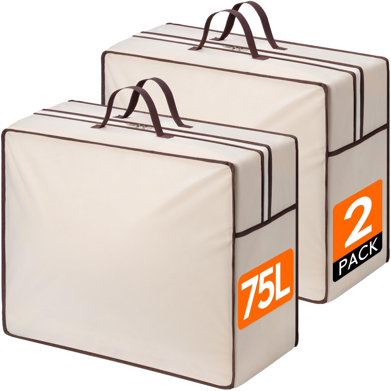 Lifewit 2 Pack Duvet Storage Bags with Zips, Large Clothes Storage Bags with Handles, 75L Fabric Bedding Organiser for Duvets, Clothes, Blankets, Pillows