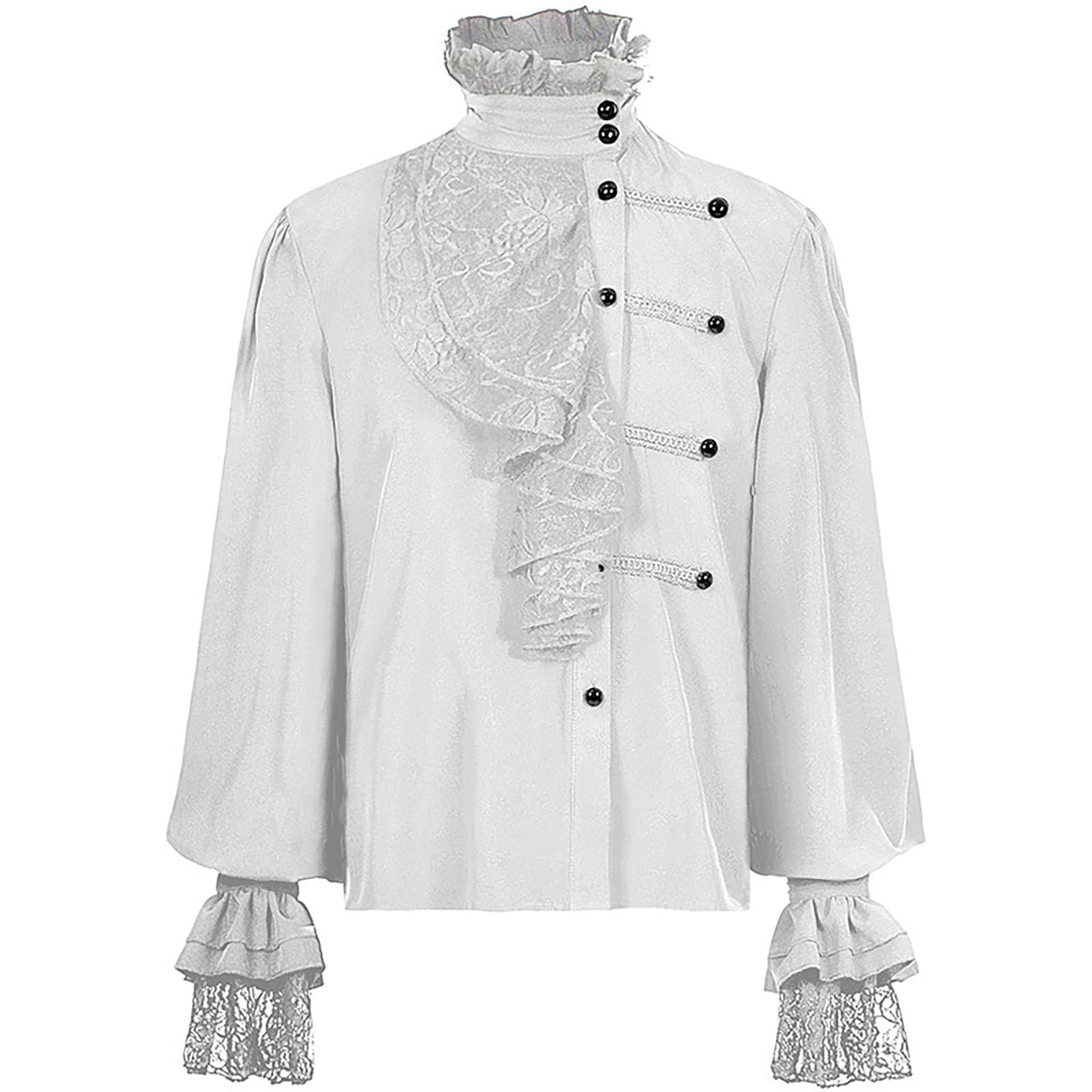 Mens Medieval Ruffle Shirts Steampunk Gothic Shirt Top Turtleneck Pirate Shirts Victorian Regency Shirt Tops Halloween Costume Clothing Renaissance Cosplay Costume Carnival Cosplay Suits Uniform
