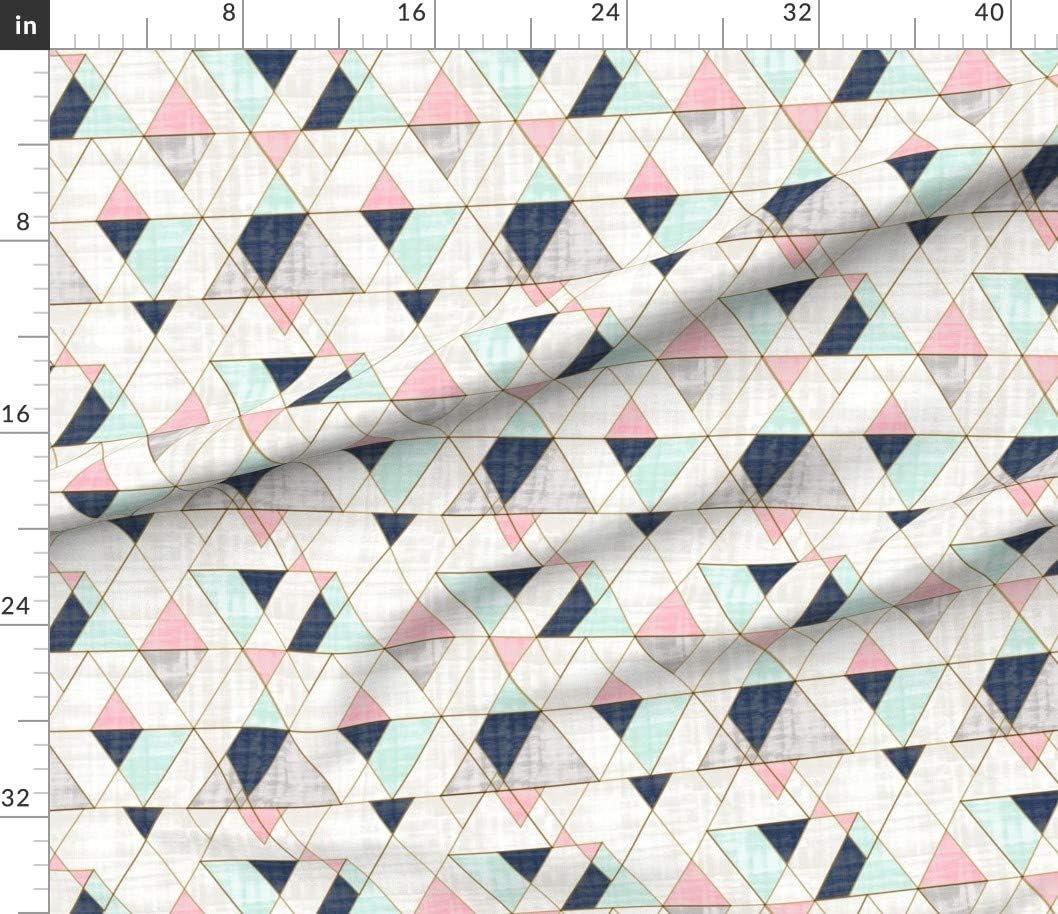 Spoonflower Fabric - Navy Mint Pink Triangles Geo Geometric Mid Century Printed on Petal Signature Cotton Fabric by The Yard - Sewing Quilting Apparel Crafts Decor