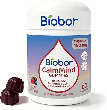 CalmMind Triple Magnesium Gummies with KSM-66 Ashwagandha, Magnesium Glycinate Citrate & Malate, Calm Mood, Relaxation & Muscle Health Supplement, GMP & COA Tested, Vegetarian, Mixed Berry, 60 Count