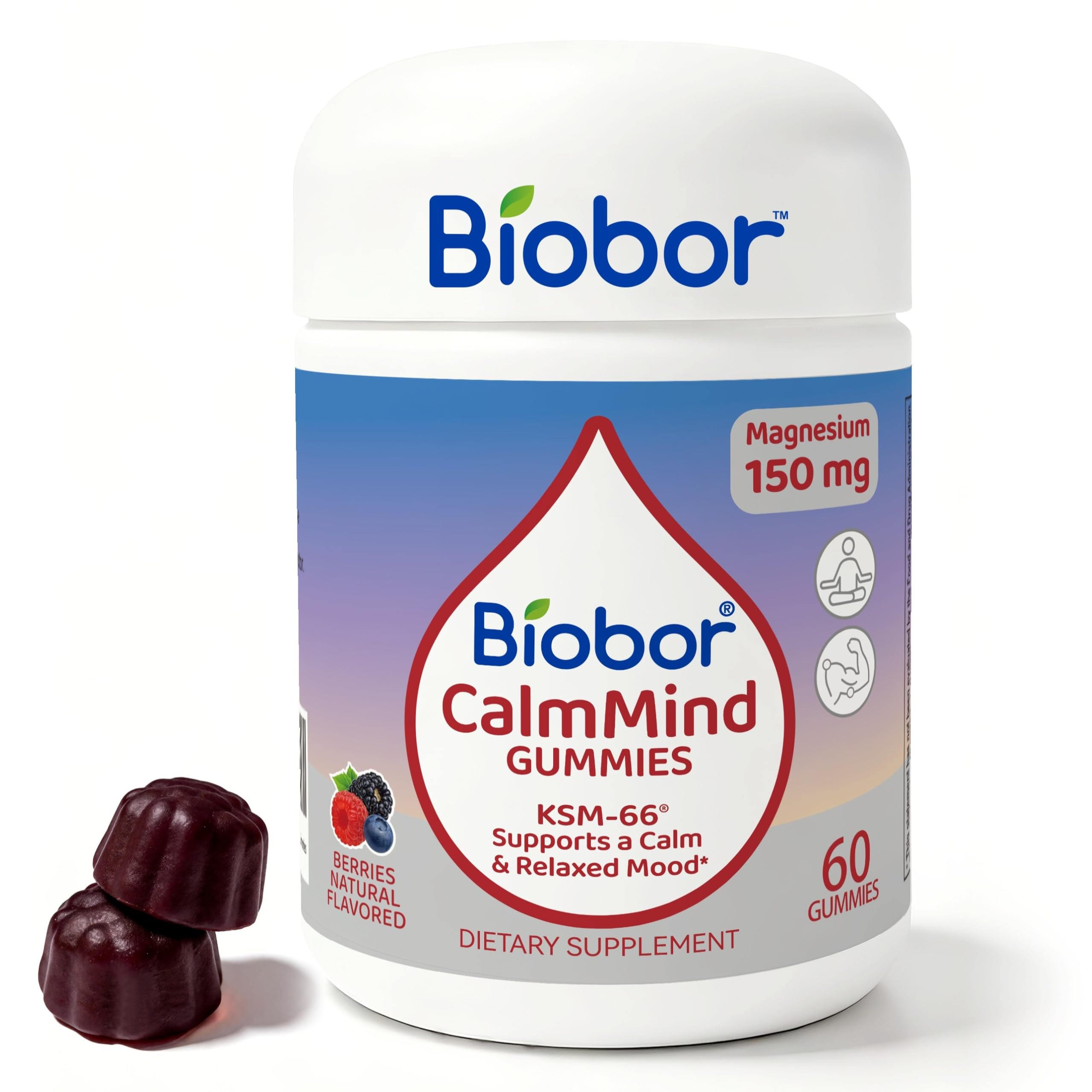 Biobor Suplemento de Magnésio com Ashwagandha 150 mg + 100 mg, 60 gomas