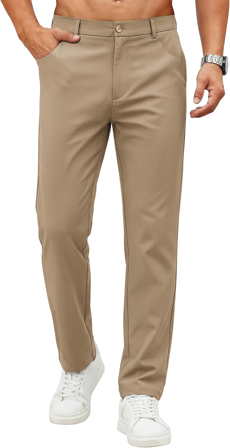 COOFANDY Men's Casual Pants Elastic Waist Flat Front Dress Slacks Regular Fit Stretch Golf Pants Work Office Trousers