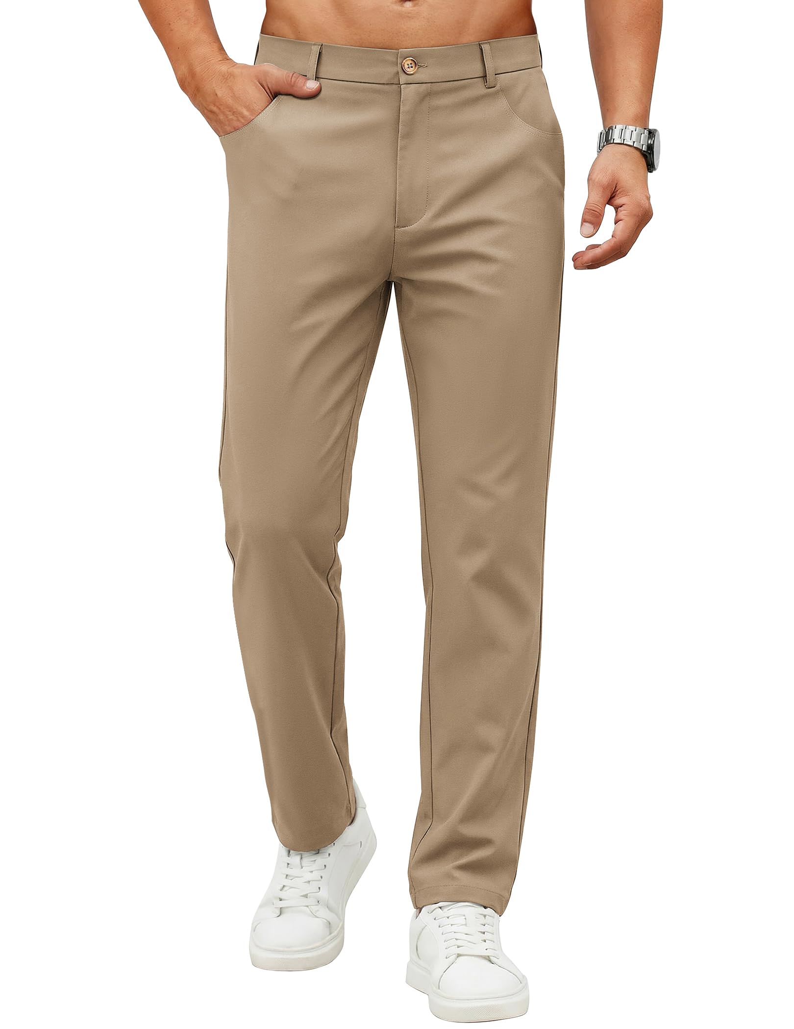 COOFANDY Mens Casual Pants Elastic Waist Flat Front Dress Slacks Regular Fit Stretch Golf Pants Work Office Trousers