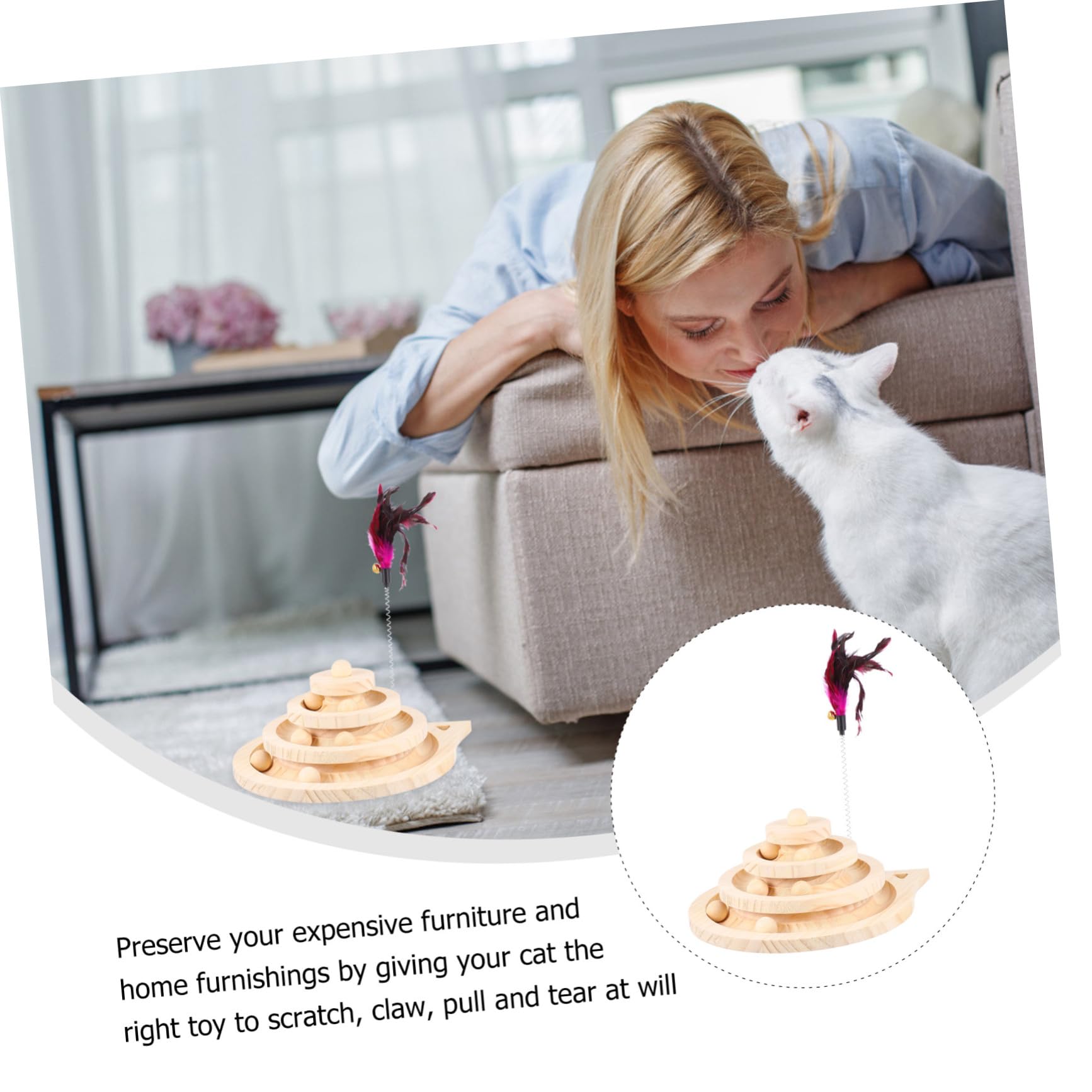 TOYANDONA Juguetes para Gatos con Plataforma Giratoria de Bolas de Madera y Juguete Giratorio para Gatitos para Casa o Apartamento