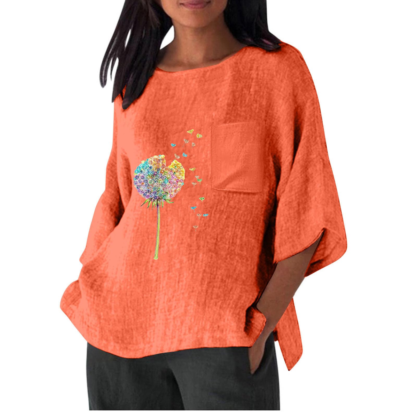 NUSGEAR Camiseta de Manga Corta Mujer 2024 Algodón y Lino Camisa Verano Moda Estampado Elegante Blusa Casual Cómodo Suelto Cuello Redondo Tops T-Shirt Original Basic tee Talla Grande Ligero