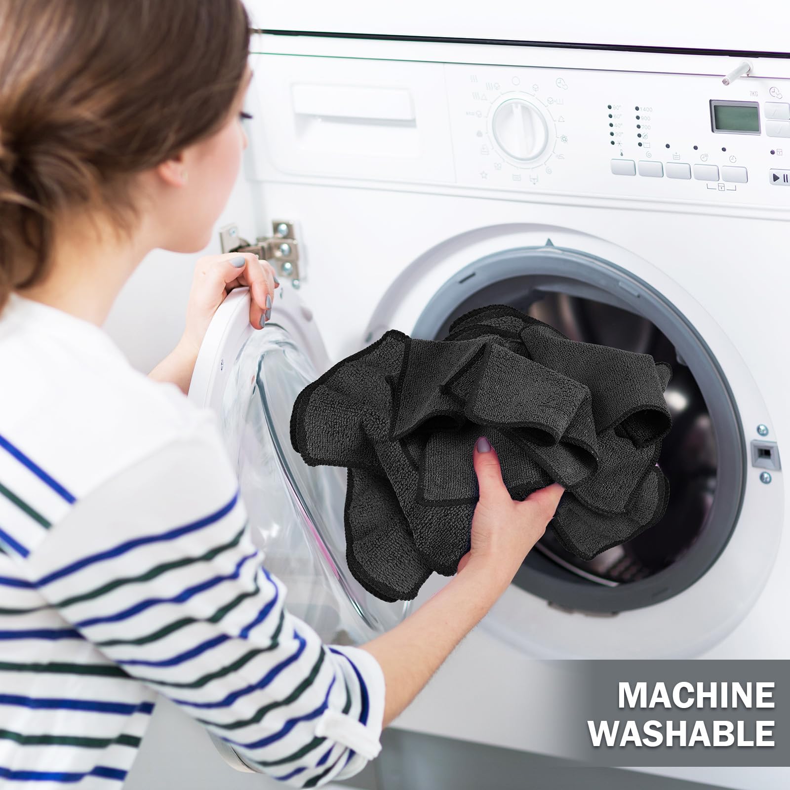 Tanlade Paño de limpieza de microfibra de 6 x 6 pulgadas, trapos de limpieza, toallas de cocina razonables, toallas de microfibra para lavado y borrado en seco (negro, 50 piezas)